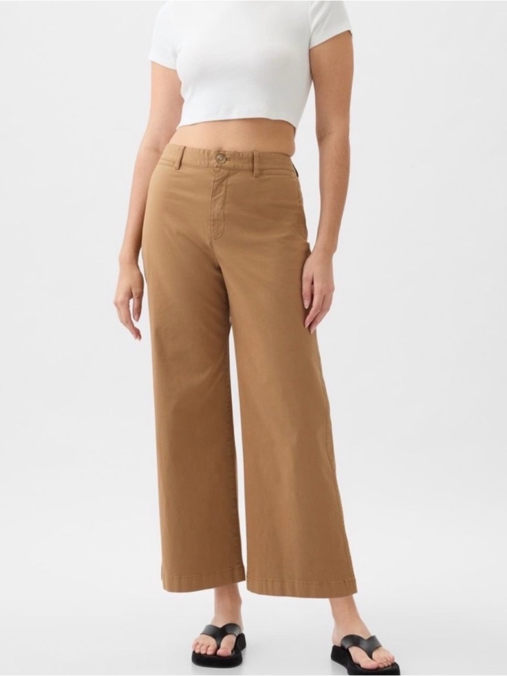 gap tan high rise crop wide leg jean